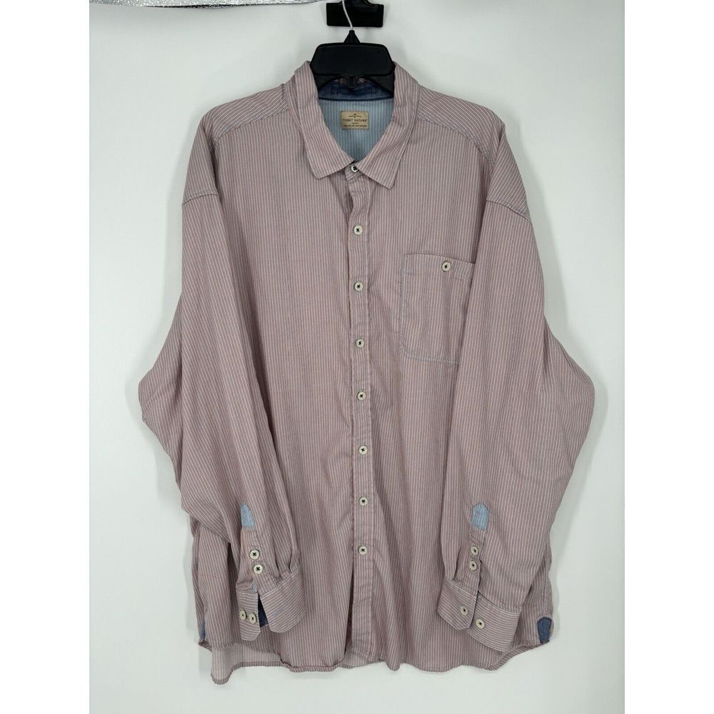 Tommy Bahama Striped Button Up Shirt Lyocell Blend Red White Size 2XB 2XL Big 2X